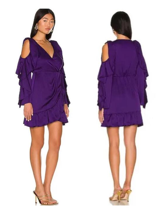 AMUR Dresses & Skirts - AMUR Monna Faux Wrap Mini Purple Ruffle Dress